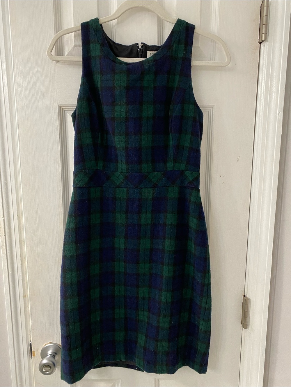 J. Crew Factory Green and Navy Plaid Sleeveless Shift Dress